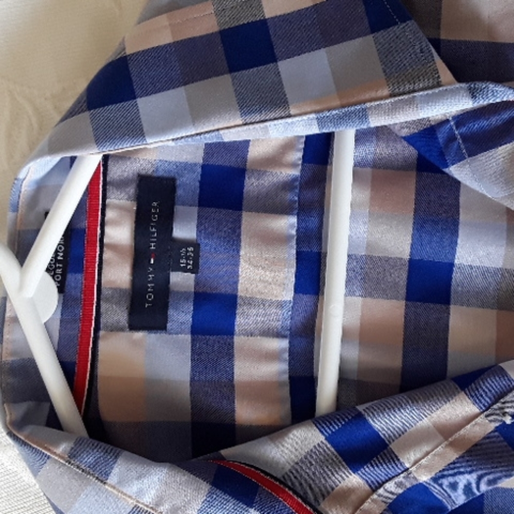 Tommy Hilfiger blue and beige patterned shirt